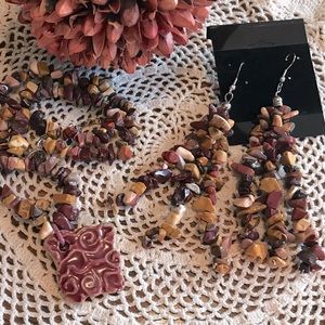 CLEARANCE Mookaite Jasper Beaded Necklace, Pendant, & Earring Set